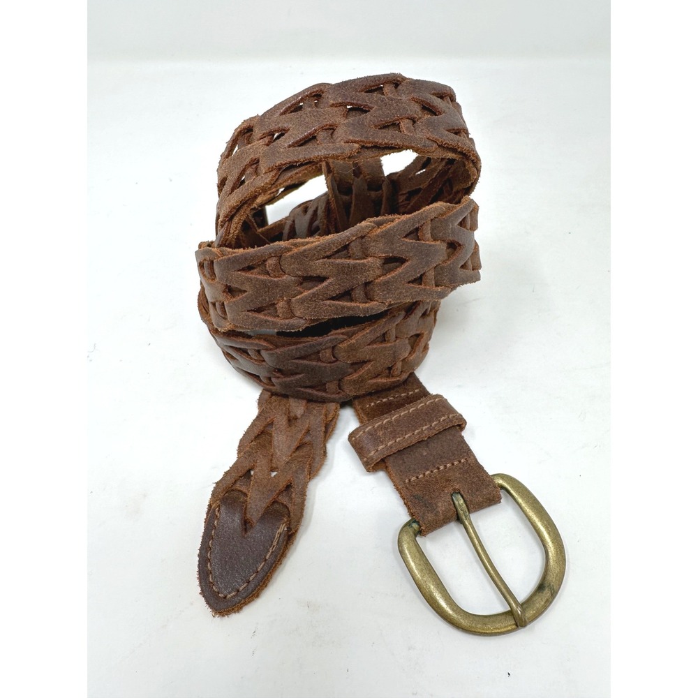 Unbranded 1.25" Woven Leather Belt Brown 42